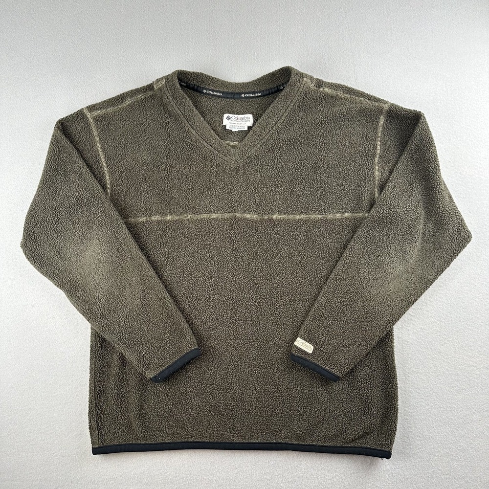 Columbia Fleece Pullover Mens Large Olive Green V-Neck Long Sleeve Gorpcore